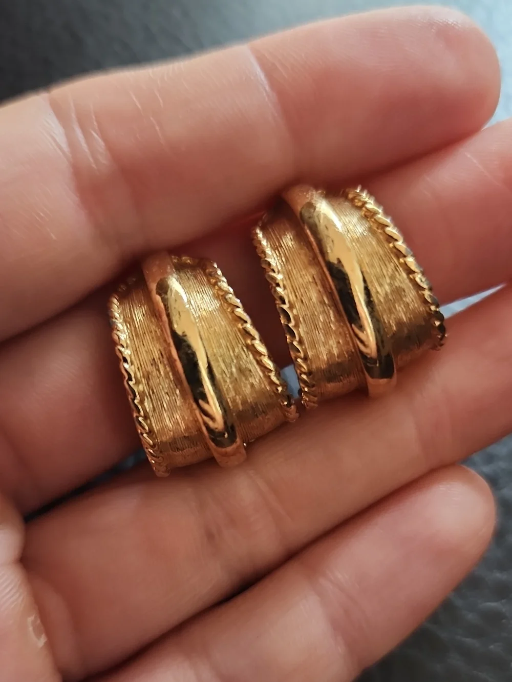 VTG Monet Gold-Tone Textured Hoop Clip Earrings